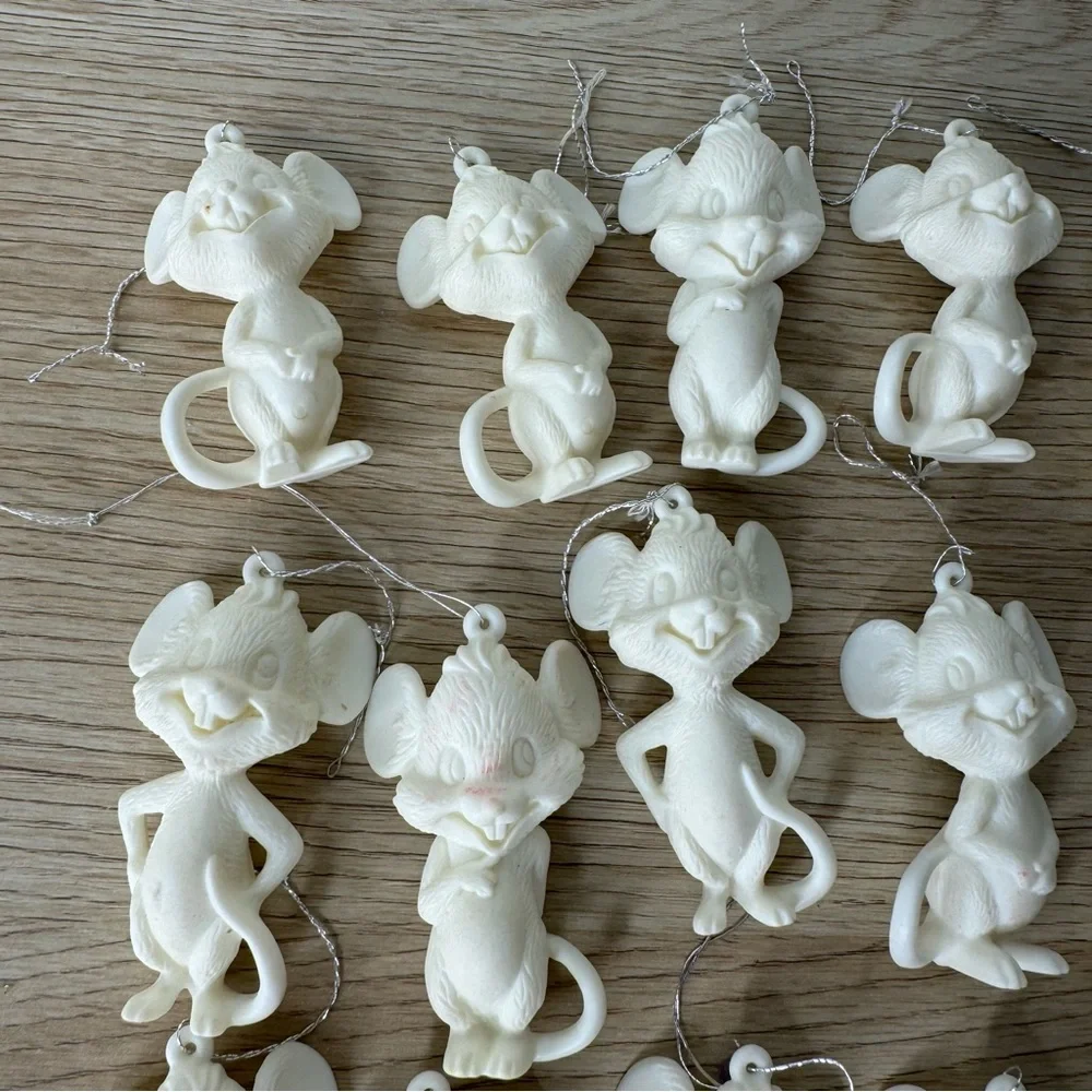 Vintage Christmas Mice Ornaments HONG KONG Plastic Set‎ of 14 Classic Tacky MCM